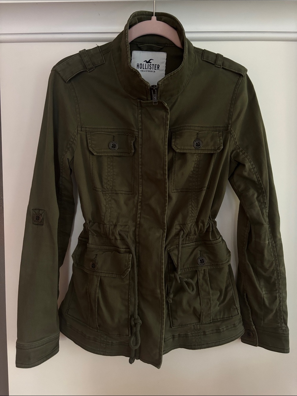 Hollister Olive/Army Green Twill Military Utility Jacket Stretch SZ Small Fall